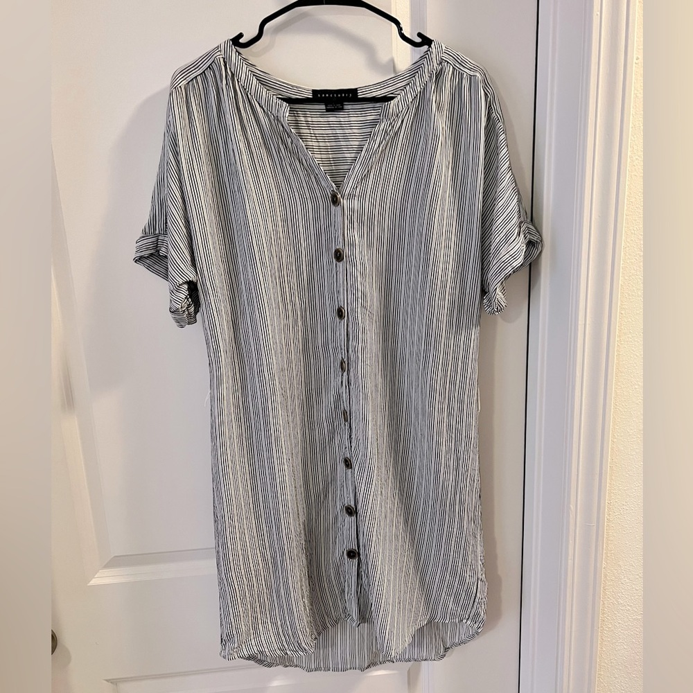 Navy blue and white stripped boho dress, sanctuary, size XS.